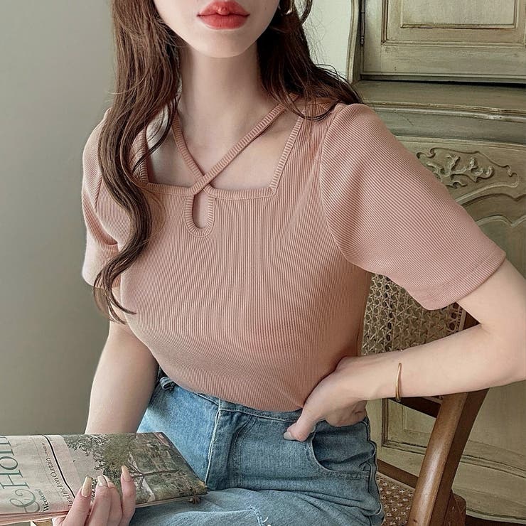 Meiru クロスネックリブトップス[品番：AMTW0010584]｜JUNOAH