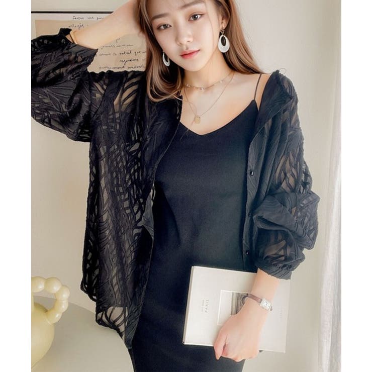 冷房・ 紫外線・日焼け対策】2wayシフォンシアージャガードブラウス