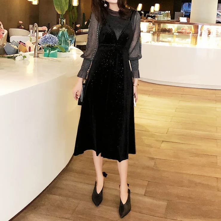 ラメシアーセットアップベロアドレス パーティードレス ベロア