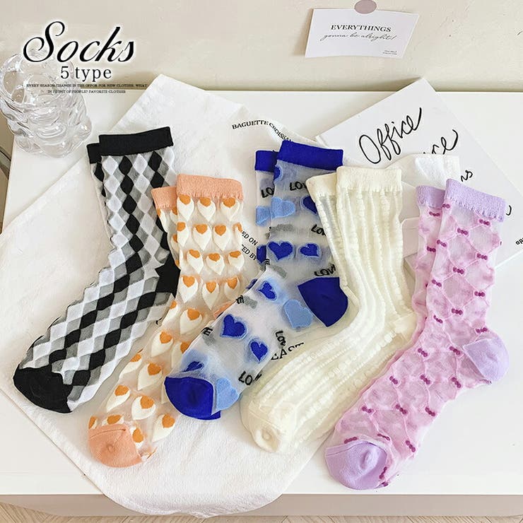 レディース ミディアムソックス 靴下 ドット柄 シアー感 透け感[品番