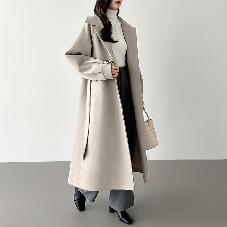 ロングコート ベルト付き 2wayスタンドカラーコート[品番：COCW0006049