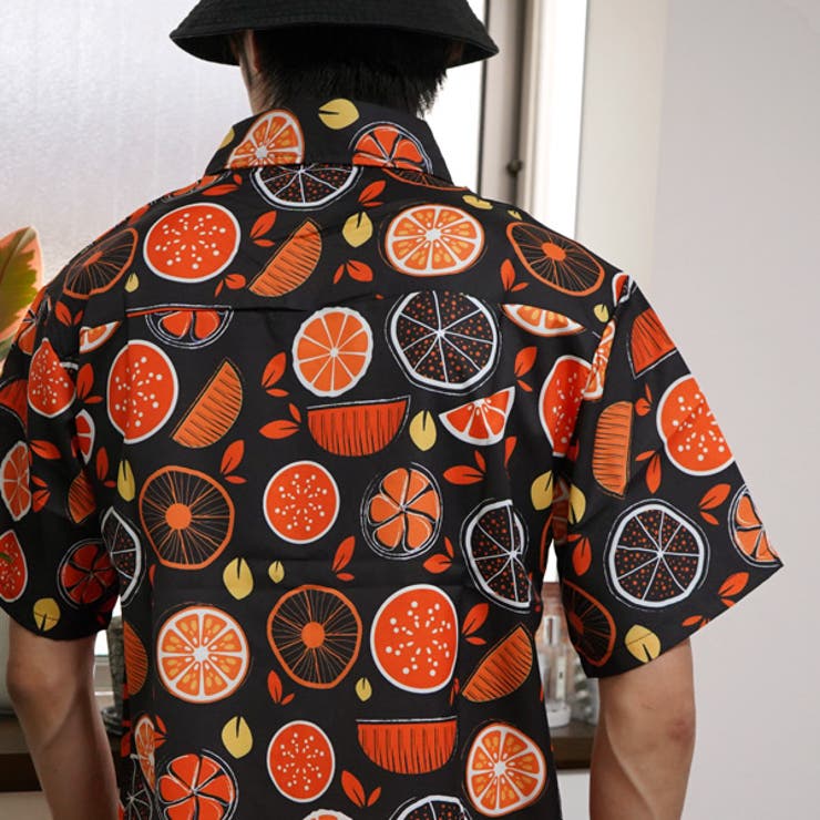 柄シャツ オレンジ柄 半袖シャツ[品番：DCTW0004129]｜Decorative