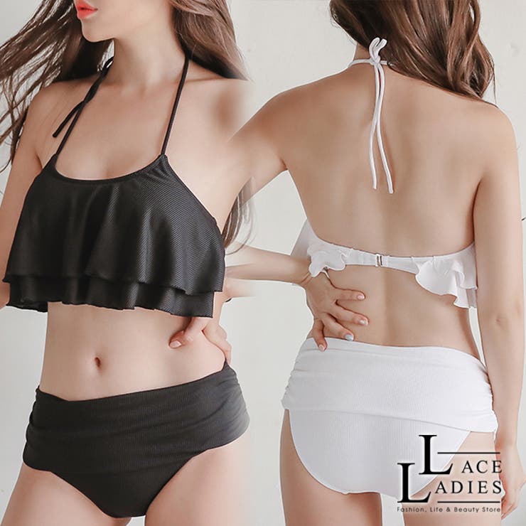 細リブ フレアビキニ ハイウエストショーツビキニ[品番：LCLW0001735