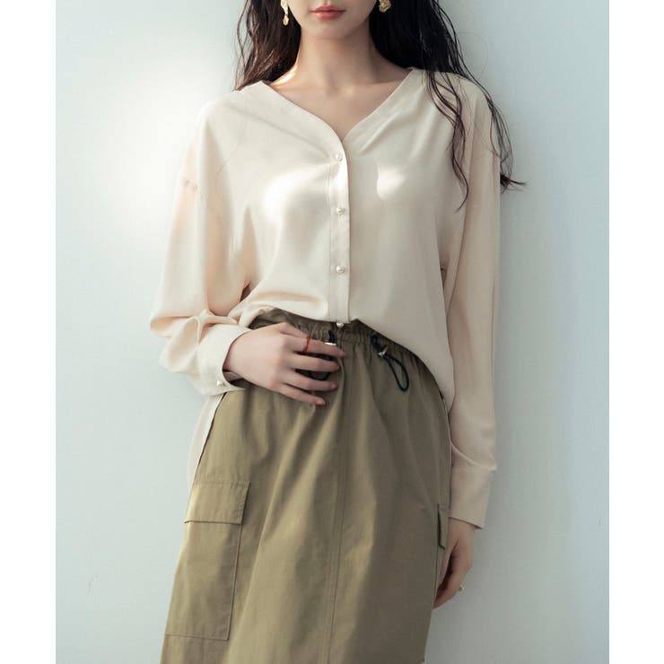 バックVネックシフォンブラウス[品番：DSSW0001397]｜SAISON DE