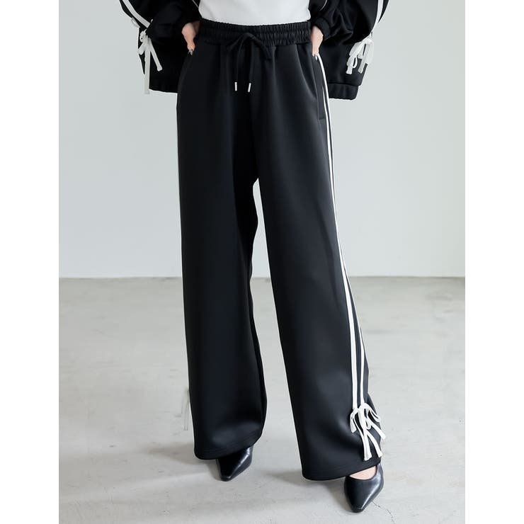 低身長/高身長サイズ有]ストレッチポンチサイドラインリボンジャージ