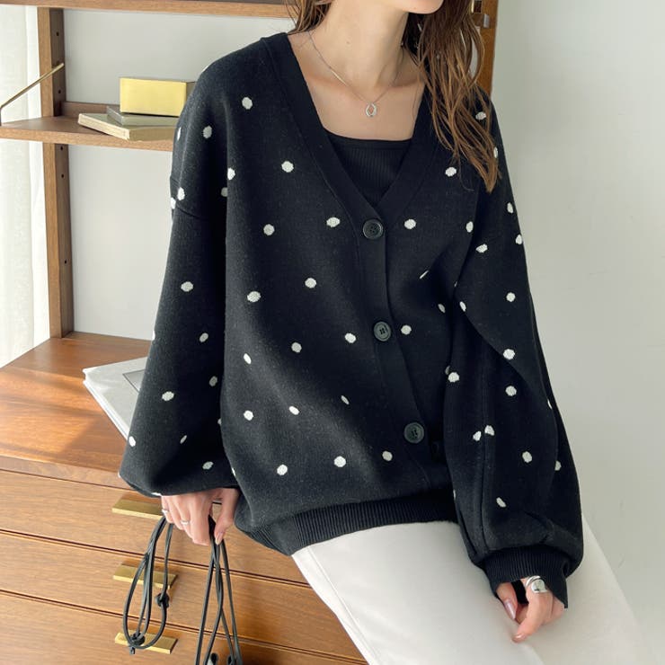 ドット柄Vネックカーディガン[品番：GERW0010515]｜GeeRA（ジーラ）の