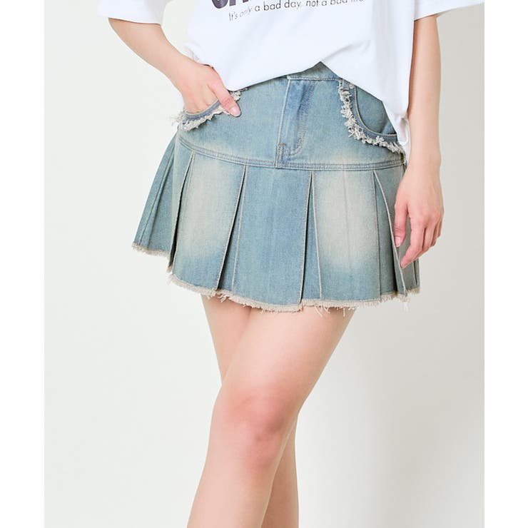 フリンジ×プリーツ映え》レディース デニムミニスカート Y2K[品番