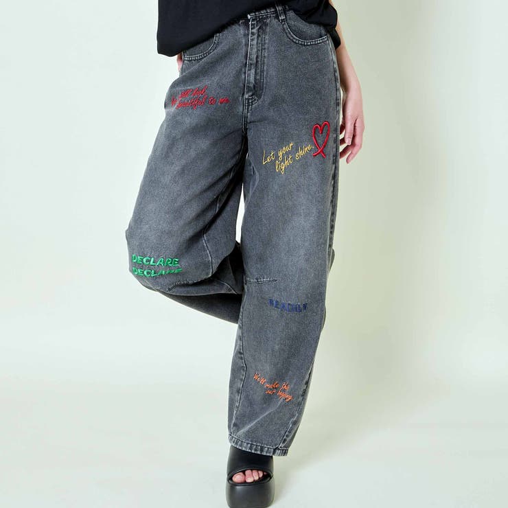 バレルシルエット×マルチ刺繍》レディース デニムパンツ ワイド 春夏