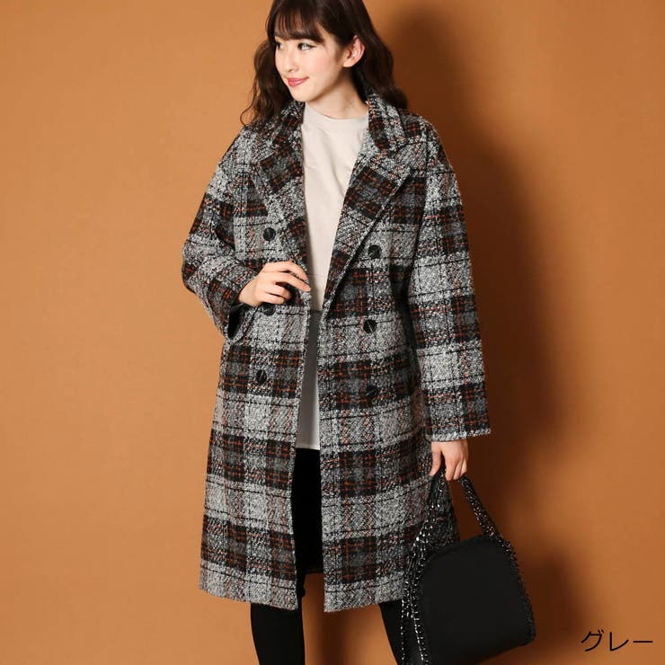ロングチェックダブルチェスターコート[品番：GORW0005683]｜GORGE