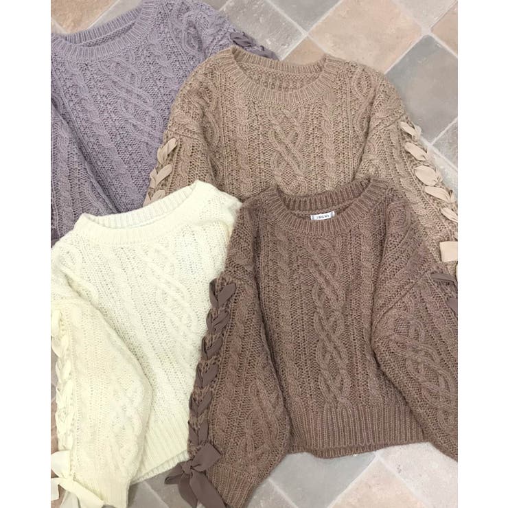 3G袖レースアップリボンケーブルニット[品番：INGW0006487]｜INGNI