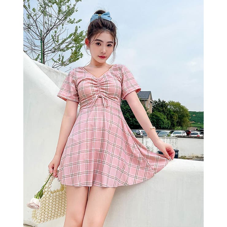 SHOPLIST限定】マドラスチェック柄ワンピース スイムウェア 水着[品番