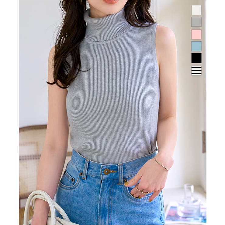 タートルネックノースリーブリブニット［N1178］[品番：KO000015150