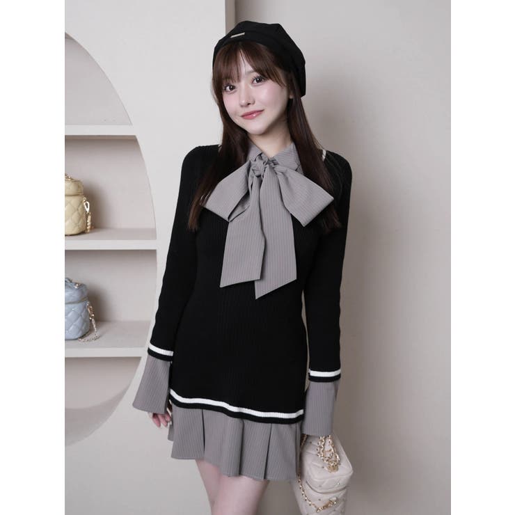 シャツドッキングプリーツワンピース[品番：LINW0002691]｜LIPSERVICE