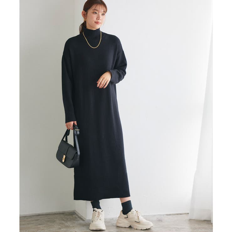 もっちりカシミヤタッチハイネックロングニットワンピース ニット