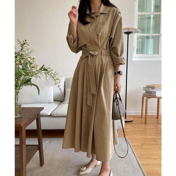 2wayトレンチコートワンピース ロング丈 ジャケット[品番：KH000013584