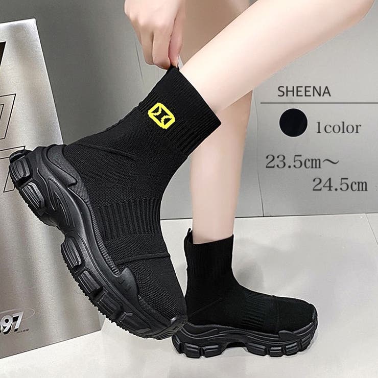 厚底スニーカーソールソックスブーツ 秋 冬[品番：SHNW0012140