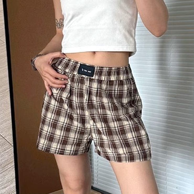 チェック柄レイヤードインナーショートパンツ[品番：SHNW0012405