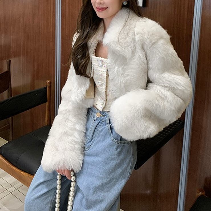 襟付きショート丈ファージャケット[品番：SHNW0012007]｜LADY LIKE