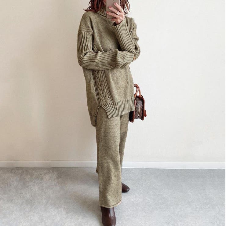 ニットセットアップ 2点セット 低身長ニットパンツ[品番：JRKW0005226