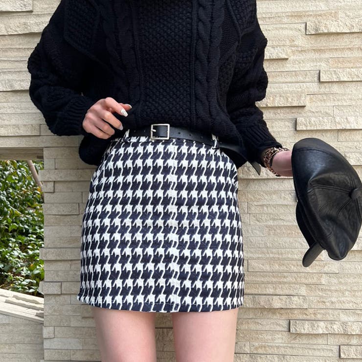 ベルト付千鳥柄ミニスカート[品番：SPGW0001975]｜SPIGA（スピーガ）の