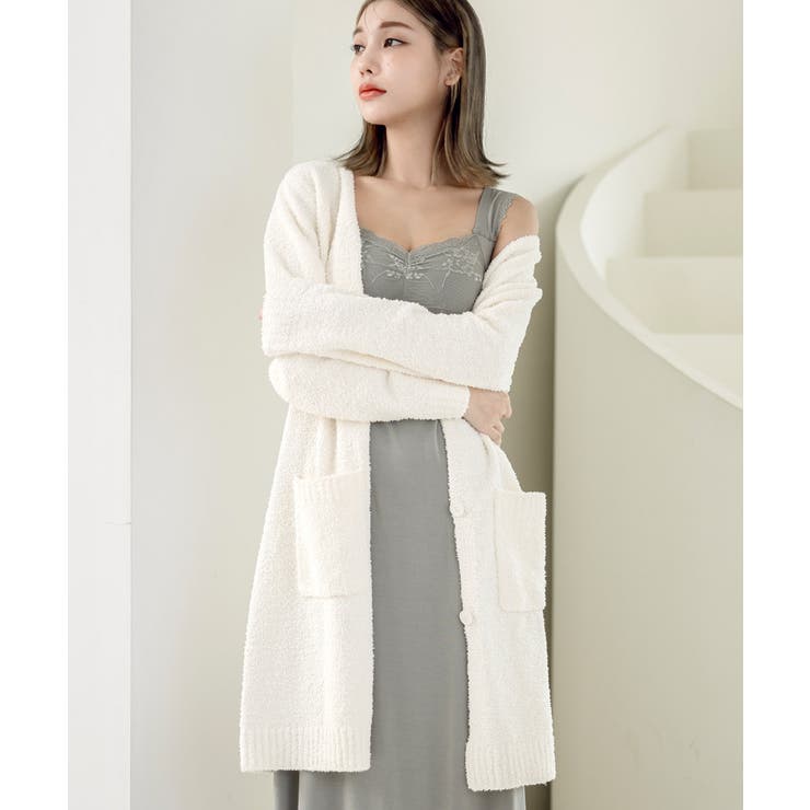 もこもこカーディガン 前開きロングカーディガン フード付きガウン