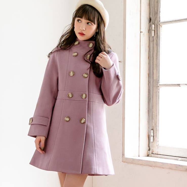 スタンドカラー フェイクウール ロングコート[品番：YU000043426]｜夢