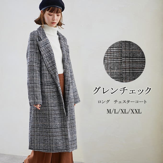 ロングコート チェックコート グレンチェック[品番：KRIW0000854