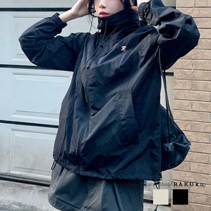 夏秋 ハイネック ウィンドブレーカー フード付き[品番：RKKW0002793