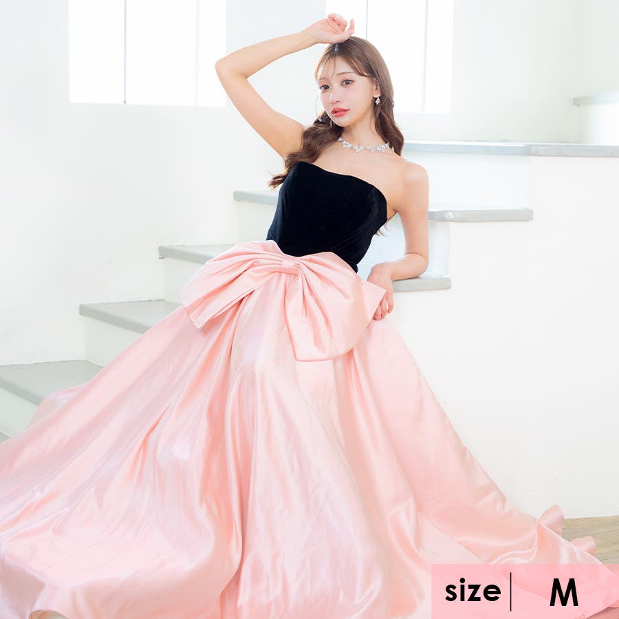 Aラインビッグリボンウエストマークベアロングドレス イベントドレス