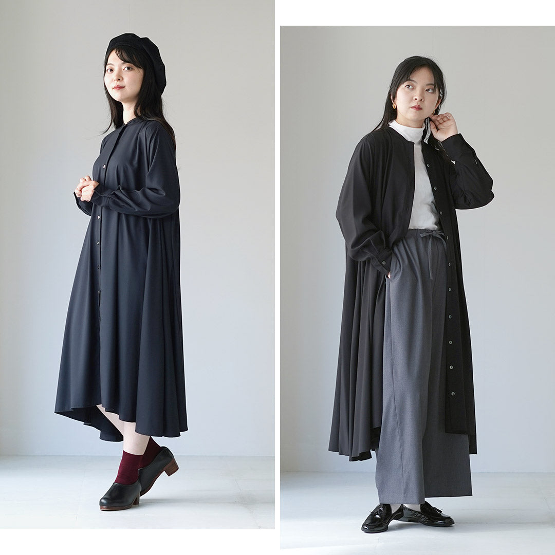 mizuiro ind（ミズイロインド） T/R スタンドカラー フレア ワンピース