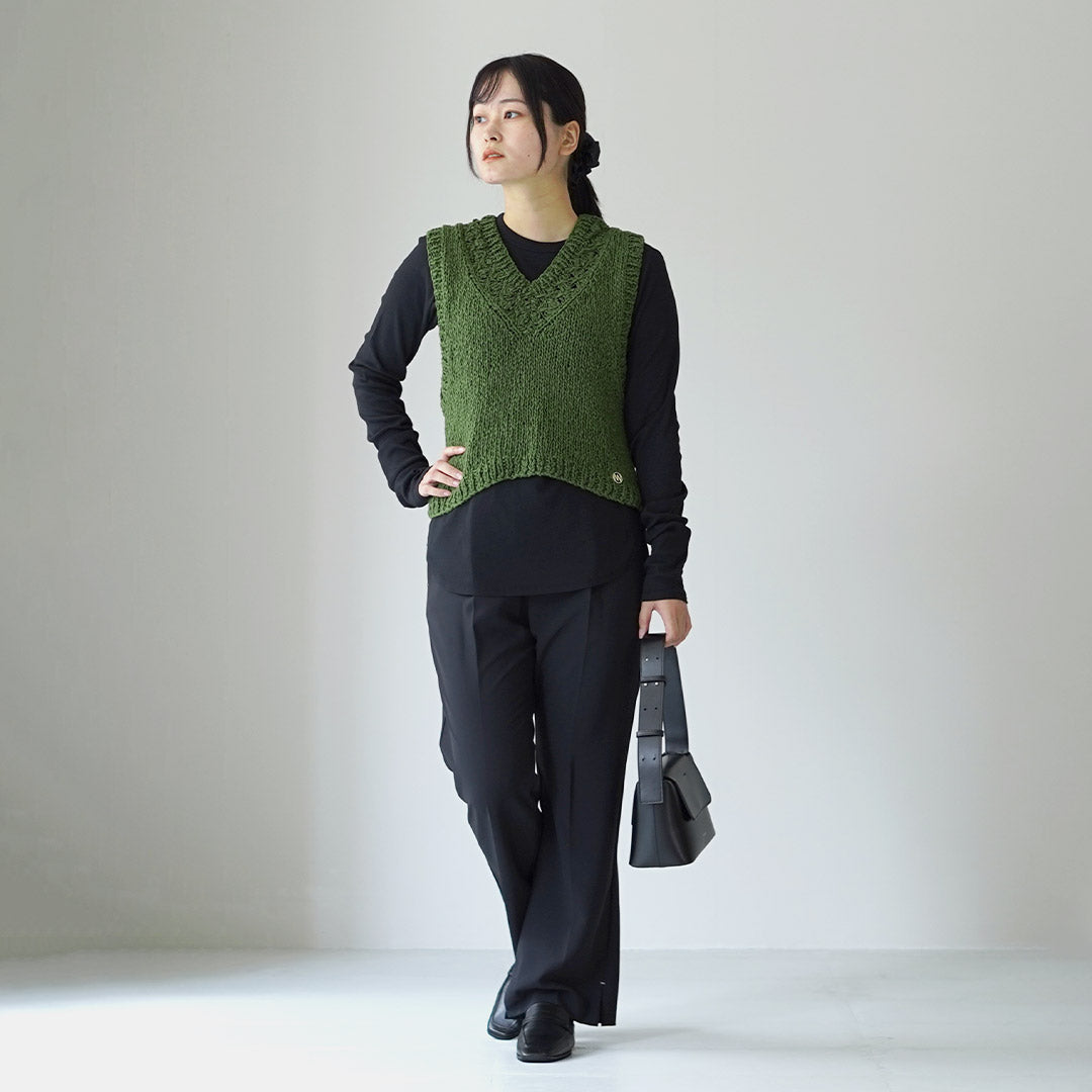 美品】ENFOLD タック変形 ニットベスト 深緑 美品】ENFOLD タック変形