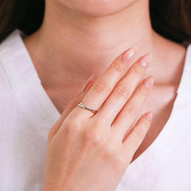 オパールと金製リングセット メイコー CAMELLIA K18/Pt「2連ツイン