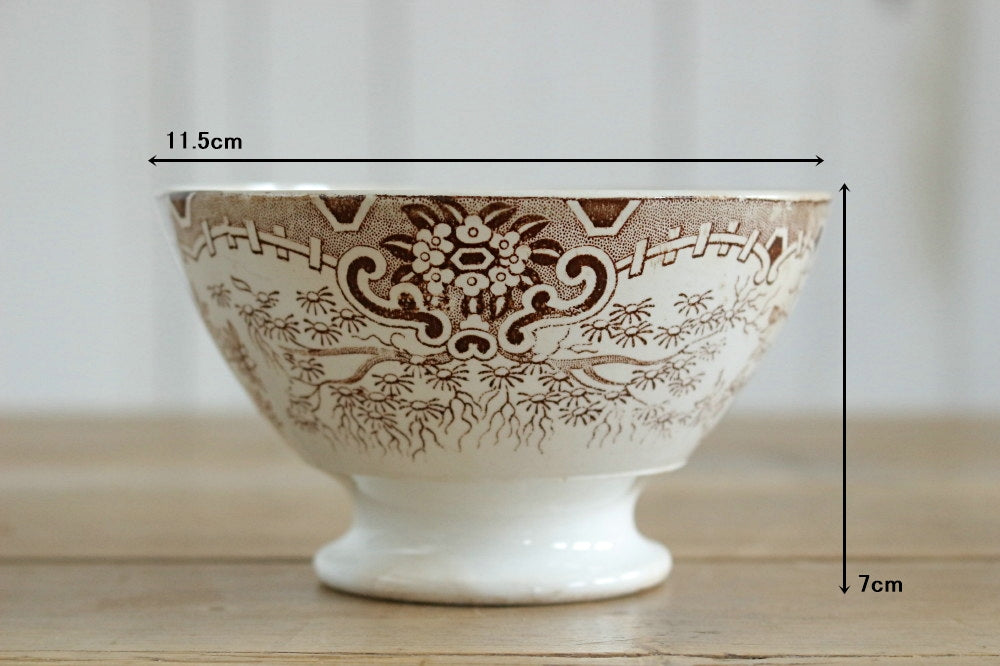 シックな茶色柄カフェオレボウル（直径11.5cm） フランスアンティーク