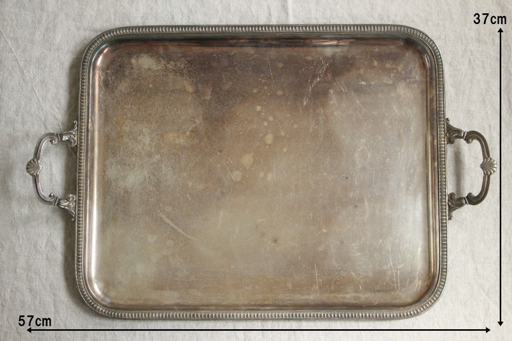持ち手付きシルバープレートトレー（57x37cm） フランスアンティーク