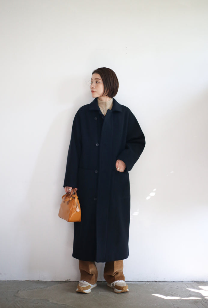 AURALEE DOUBLE CLOTH SUPER FINE MELTON COAT / WOOL HERINGBONE PILE