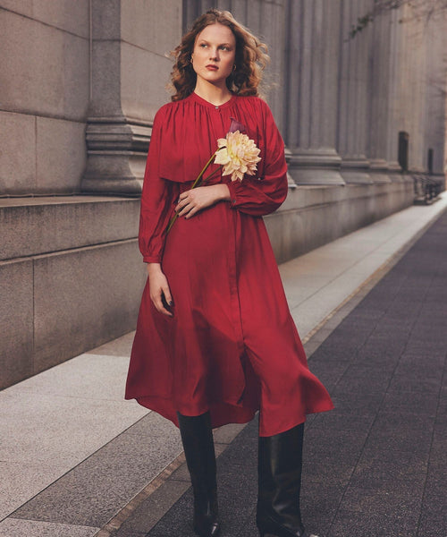 ROPÉ(ロペ) / ギャザーヨークサテンワンピース/イージーケア