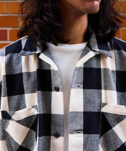 別注》【BONCOURA/ボンクラ】オープンカラーネルシャツ ブロック