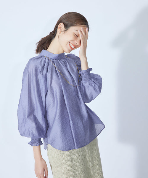 極美品ロージーモンスターシアーミニフリルブラウスライトブルー洗える