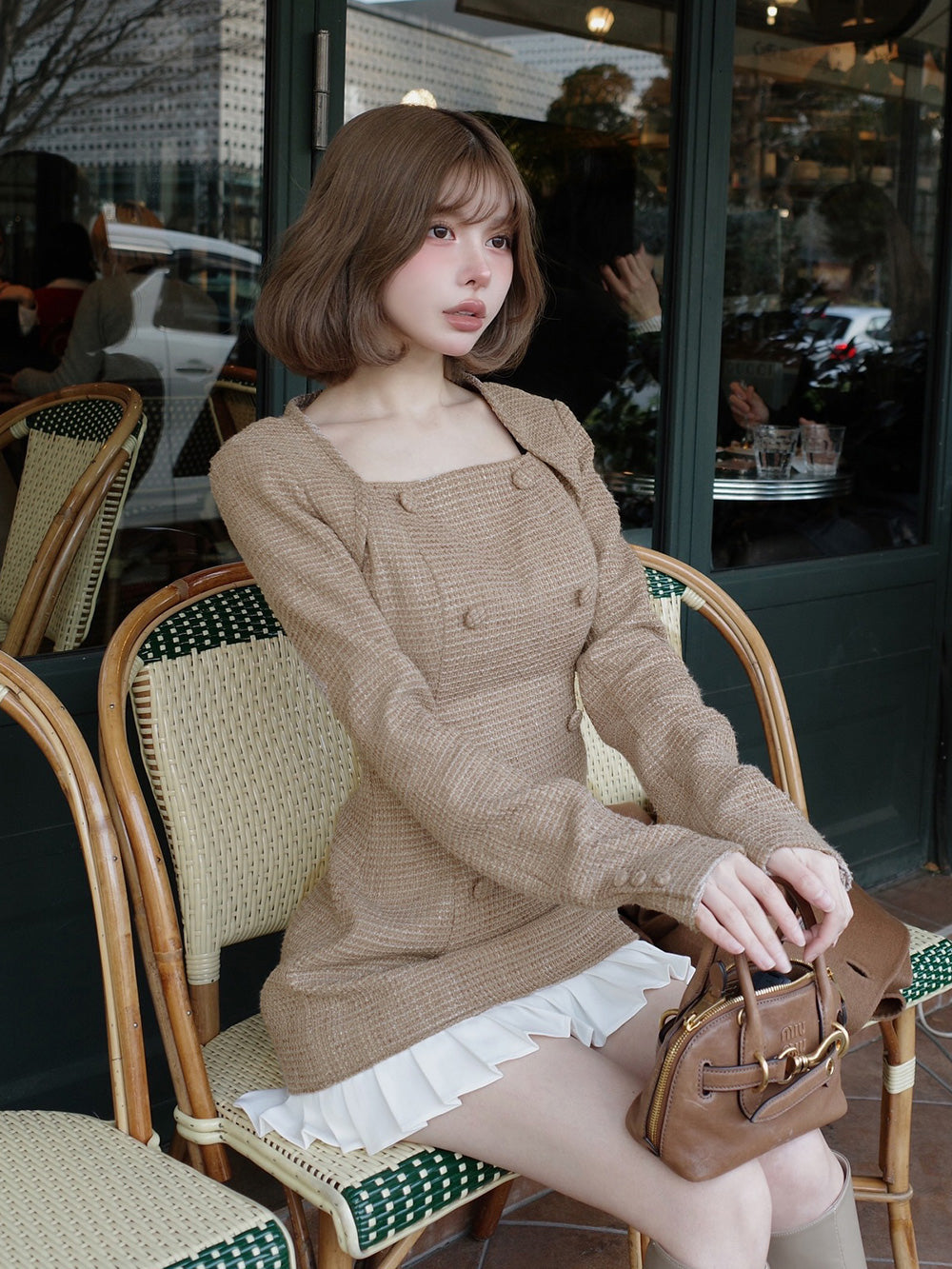 プリーツドッキングツイードミニワンピース – Darich (ダーリッチ)