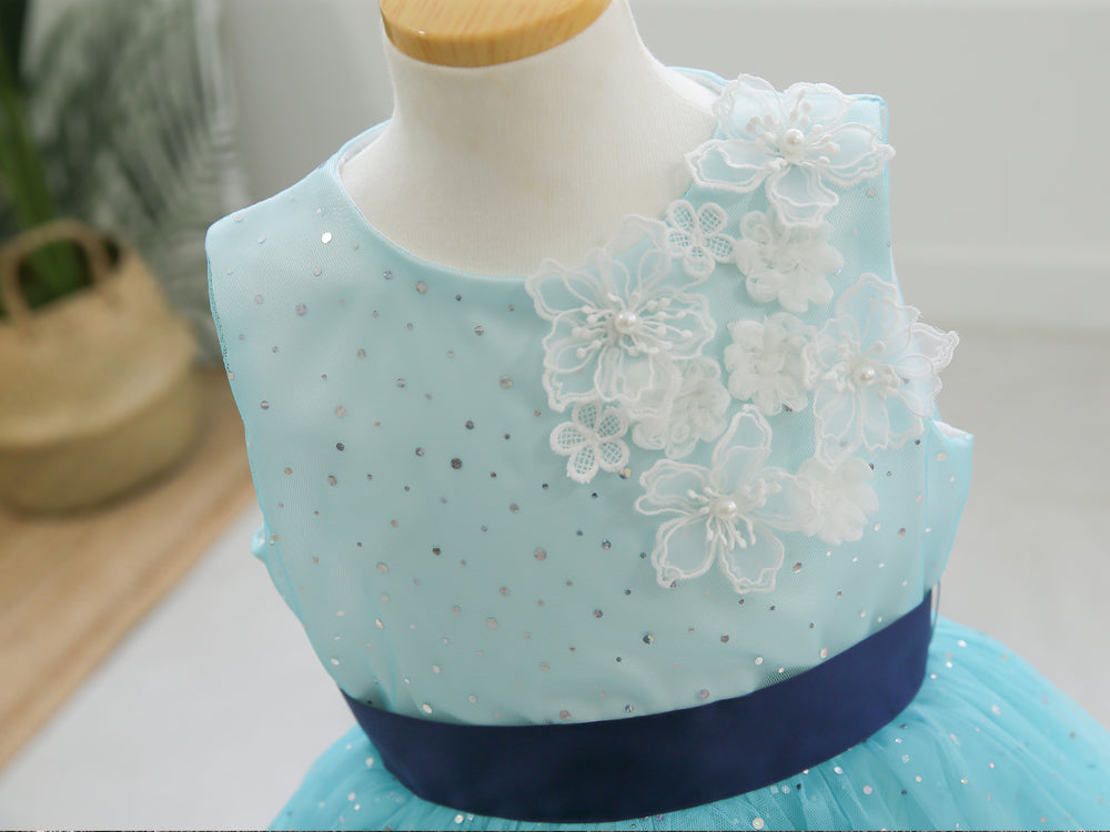 子供ドレス|子供ドレスならスカイブルーフラワーモチーフドレス