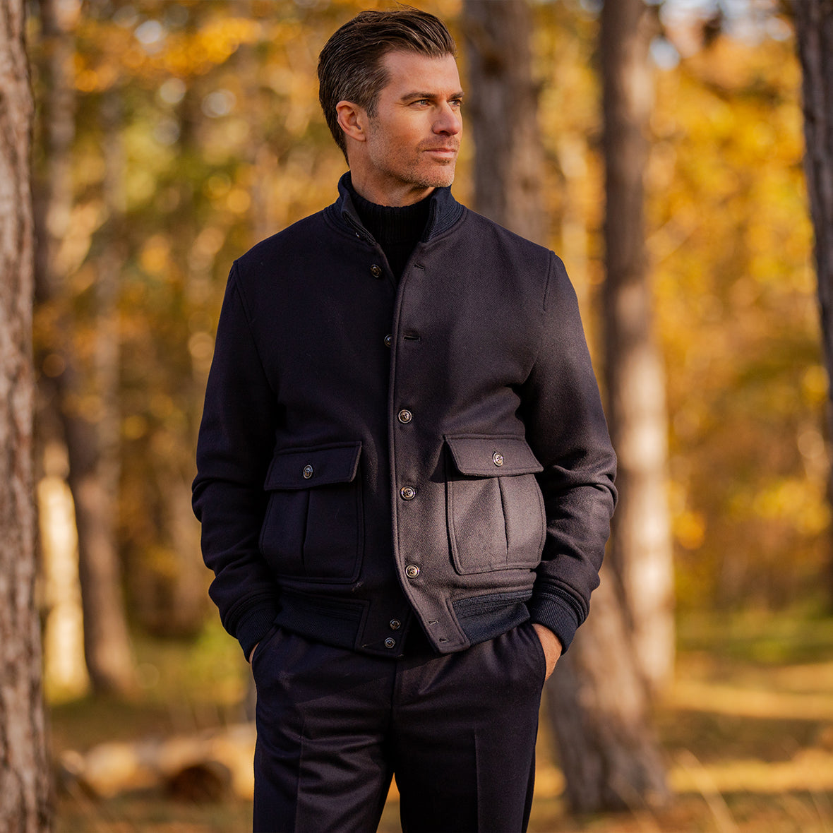 Valstar | Navy Blue Wool Felt Valstarino Jacket | Fine Menswear
