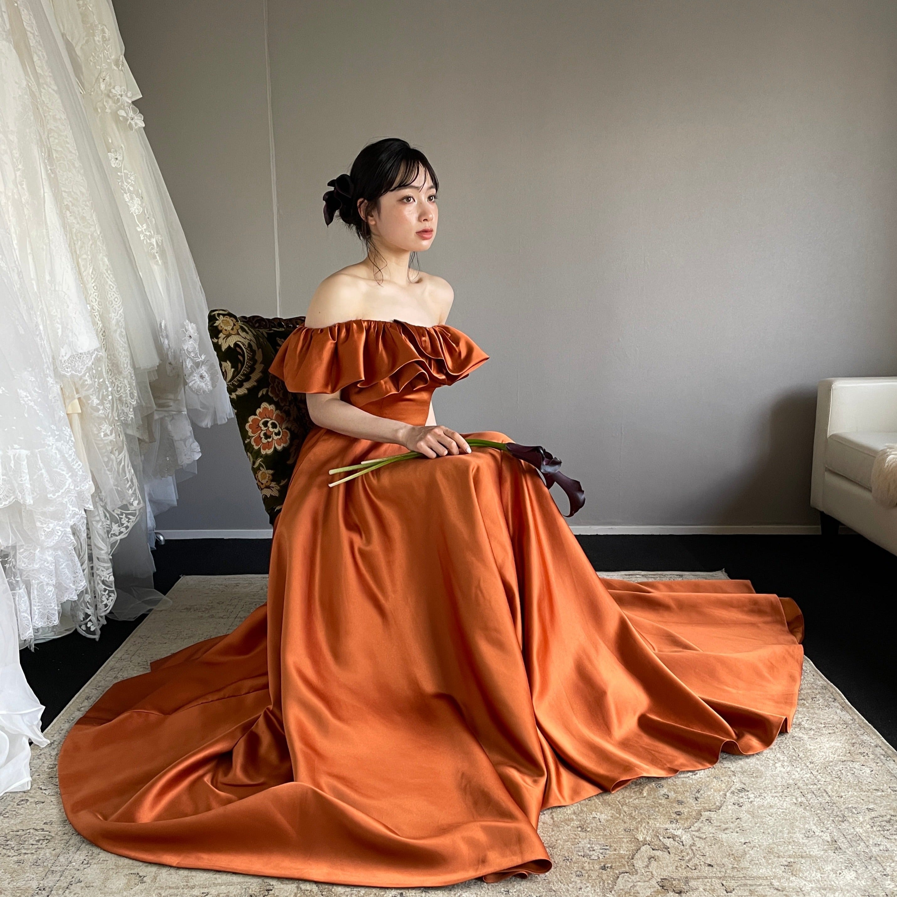 オフショルダー Aラインドレス テラコッタ（W274TE）