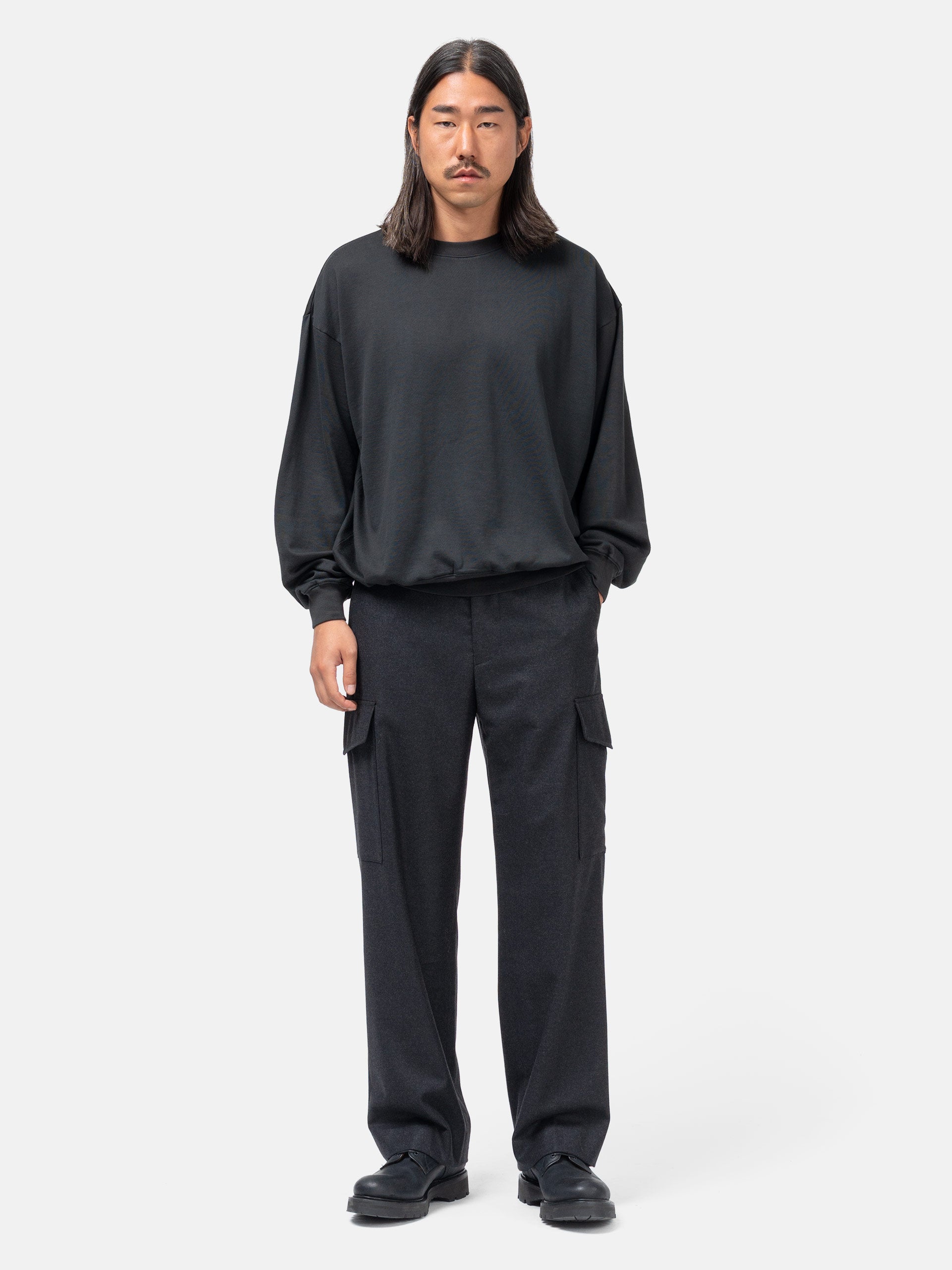 AURALEE Wool Fulling Flannel Cargo Slacks Top Charcoal | HAVEN