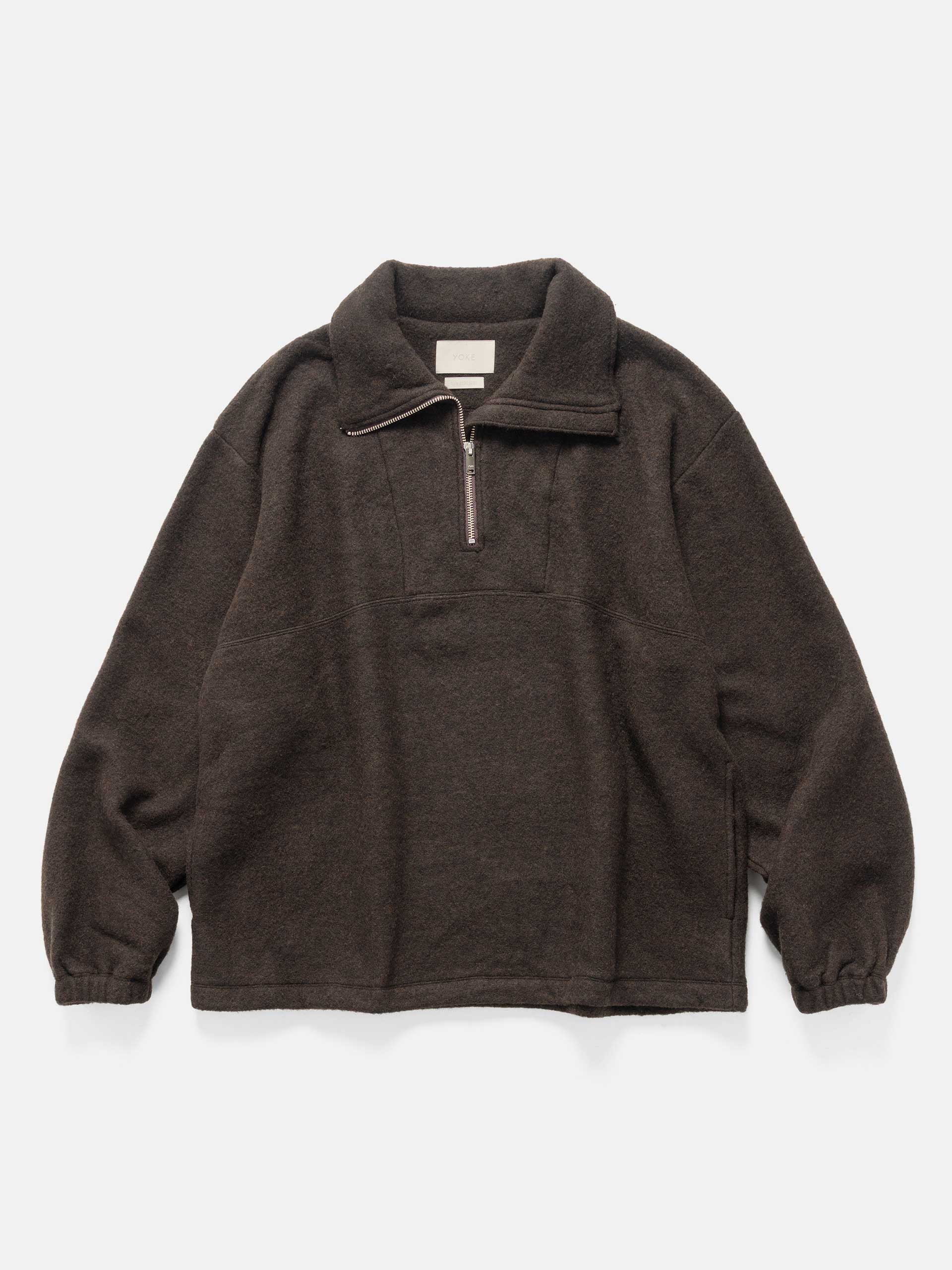 YOKE Wool Fleece Half Zip Pullover Brown | HAVEN