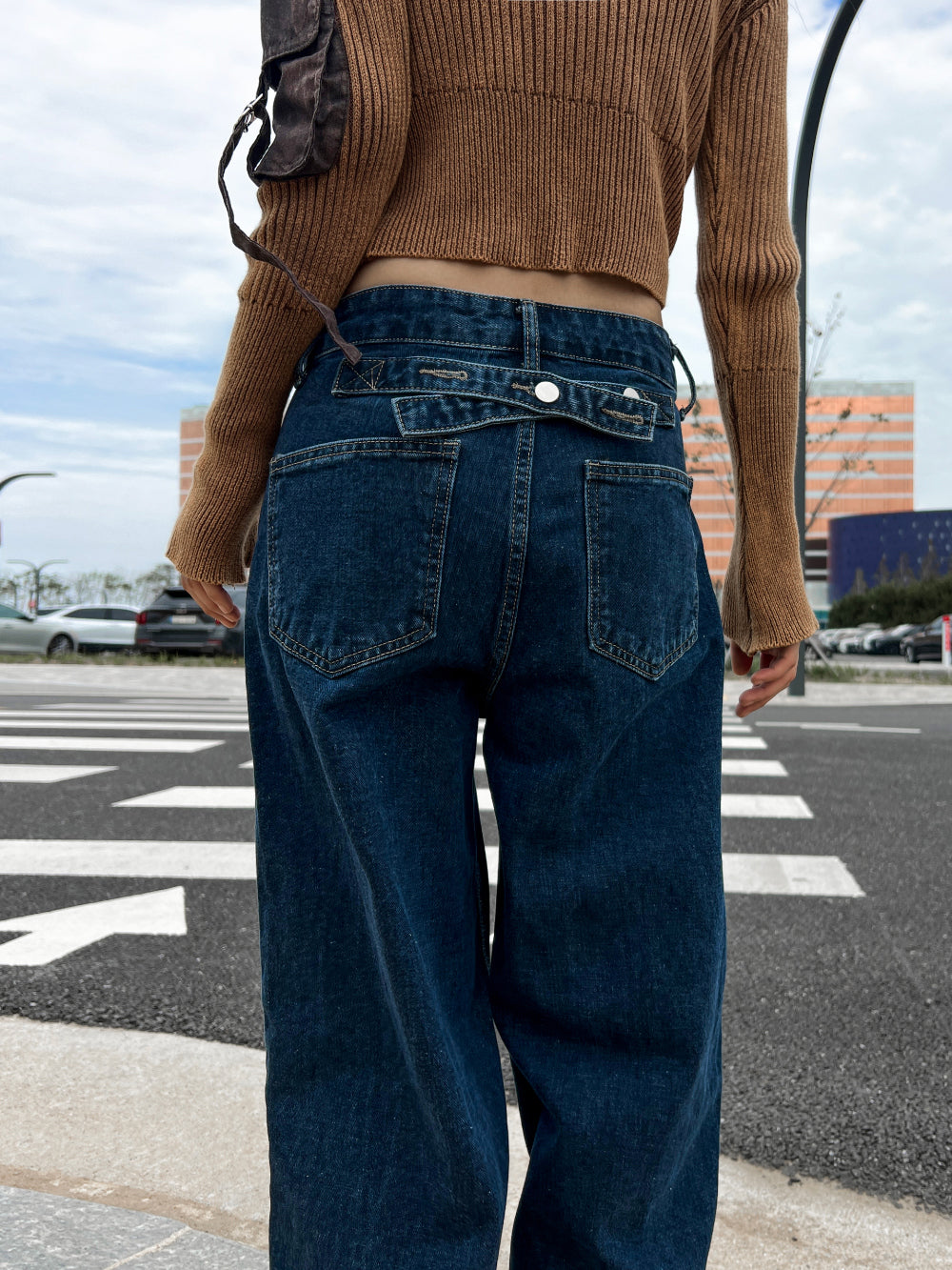 Y2KバックポイントXストラップビジョワイドルーズフィットデニムロング