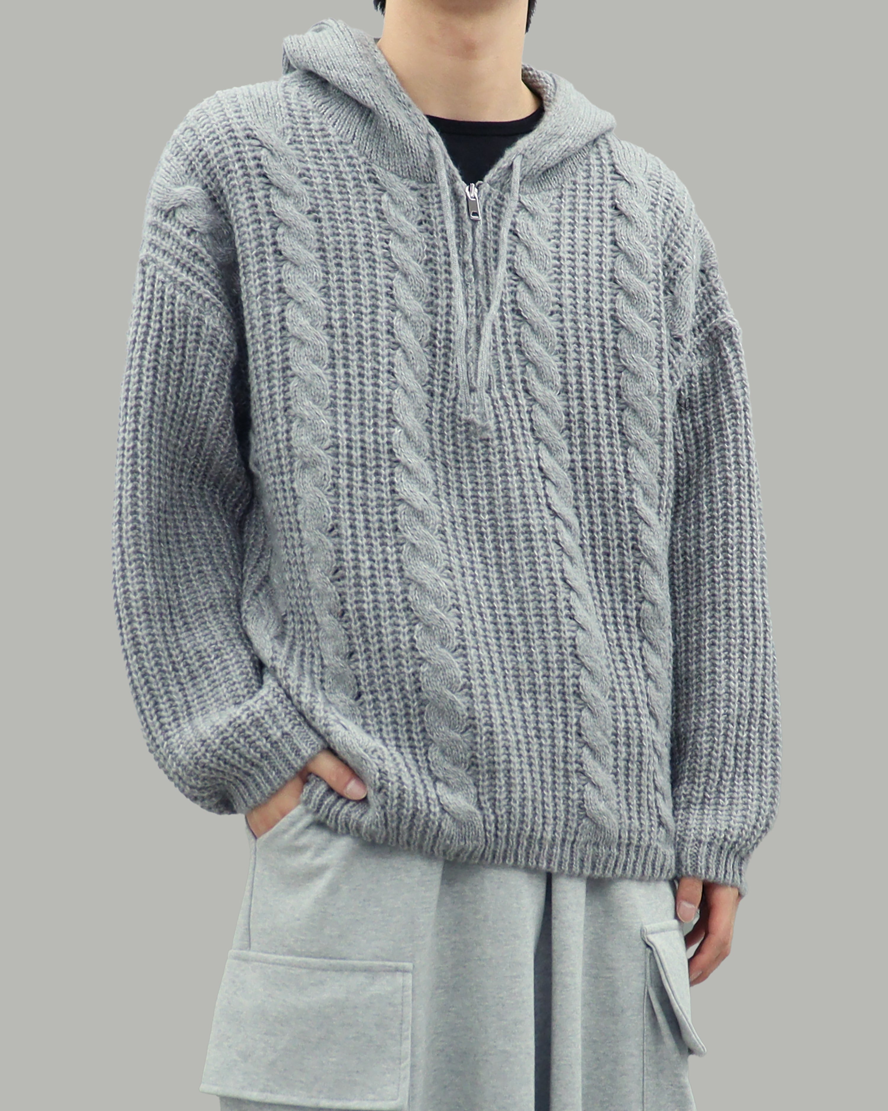 ノエル ニット パーカー ハーフジップアップ (グレー) - SCENERITY