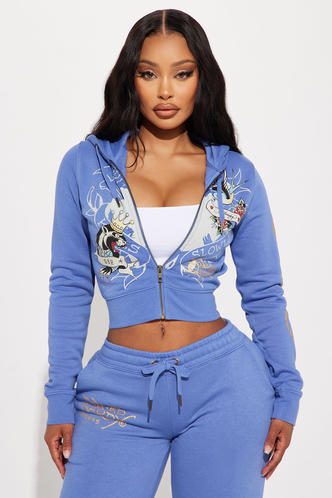 Ed Hardy Free Bird Zip Up Hoodie - Blue | Fashion Nova