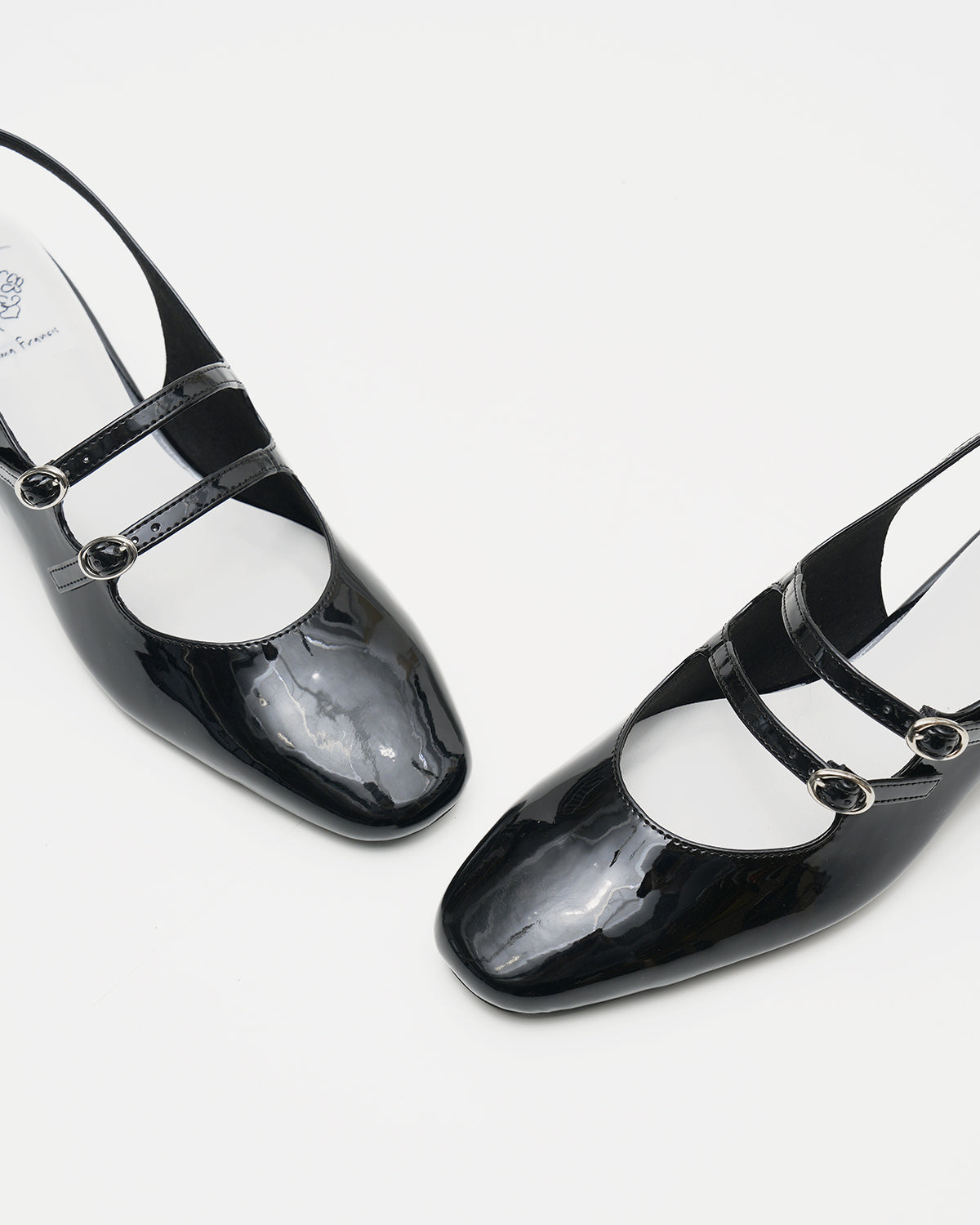 レイン対応】ダブルストラップ 3cmミュール （ブラック エナメル