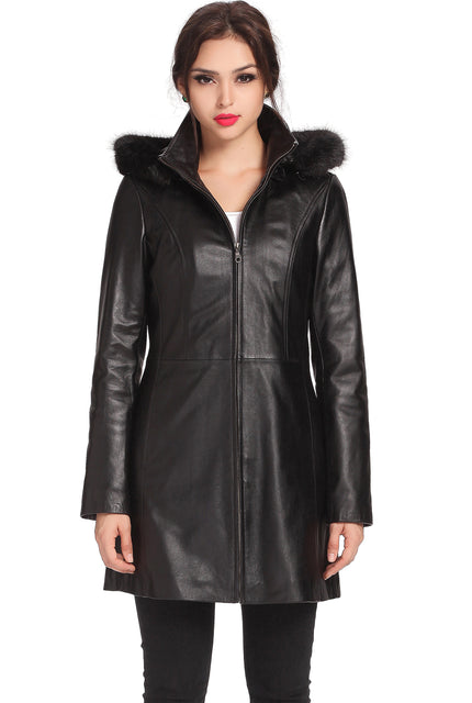 BGSD Women Irene Hooded Lambskin Leather Coat – Luxury Lane