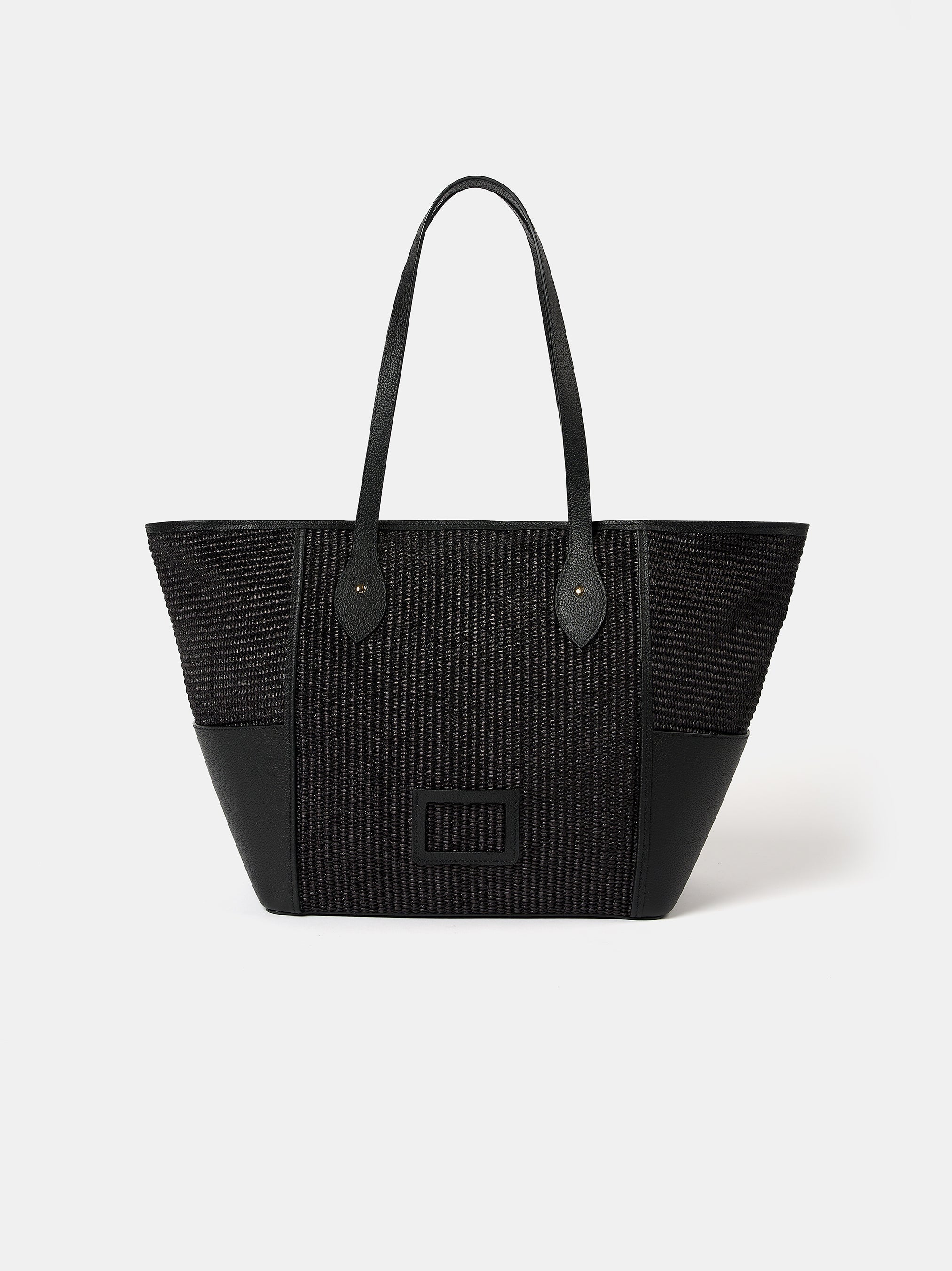 The Raffia Tote - Black Raffia & Madras Grain Leather | Cambridge